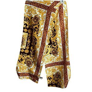 New York Studio 100% Silk Scarf Baroque Design 10"x60" White Black Gold Burgundy